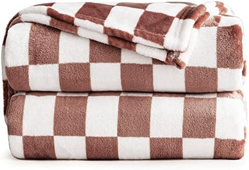 LOMAO Throw Blankets Flannel Blanket with Checkerboard Grid Pattern Soft Throw Blanket for Couch, Be | Amazon (US)