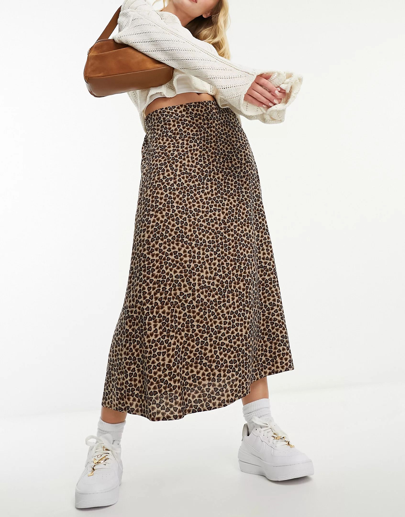 Monki midi skirt in leopard leoheart print | ASOS (Global)