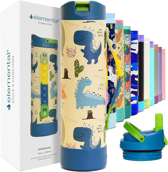 Elemental Iconic Kids Water Bottle for School - 100% Leak-Proof Insulated Water Bottles with Stra... | Amazon (US)