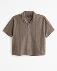 Men's Camp Collar Cropped Lace Shirt | Men's | Abercrombie.com | Abercrombie & Fitch (US)