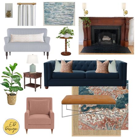 Loving this living room design for my client. The pattern mixing along with the dark wood and navy chesterfield sofa is perfection 😘 

#LTKhome