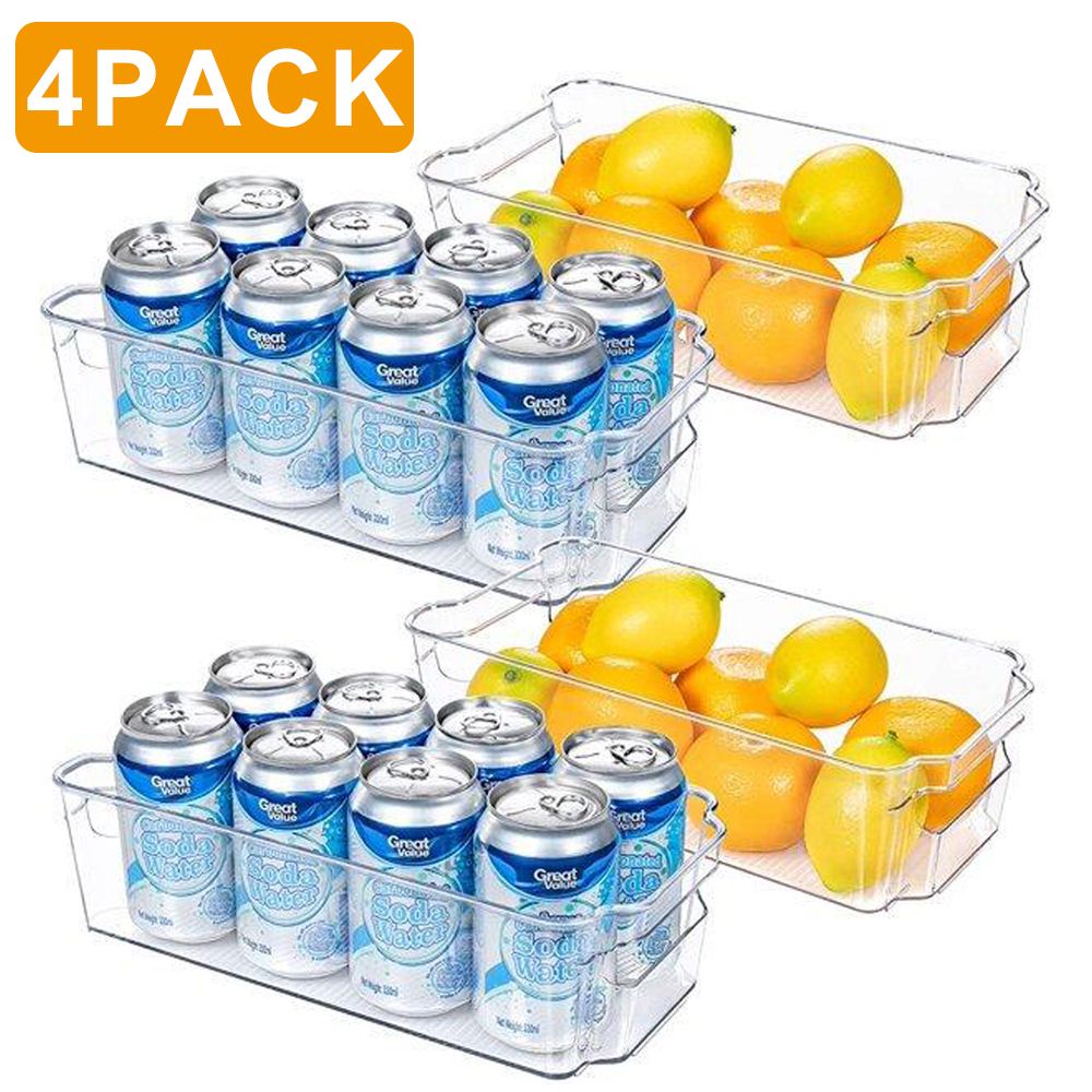 4 Pack Refrigerator Organizer Bins- Plastic Fridge Freezer Storage Bins Clear Stackable Container... | Walmart (US)