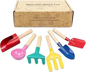 WEILAIDI Beach Toys,6 Pcs Children Beach Sand Toys,8'' Kids Gardening Set Metal Garden Tools with... | Amazon (US)