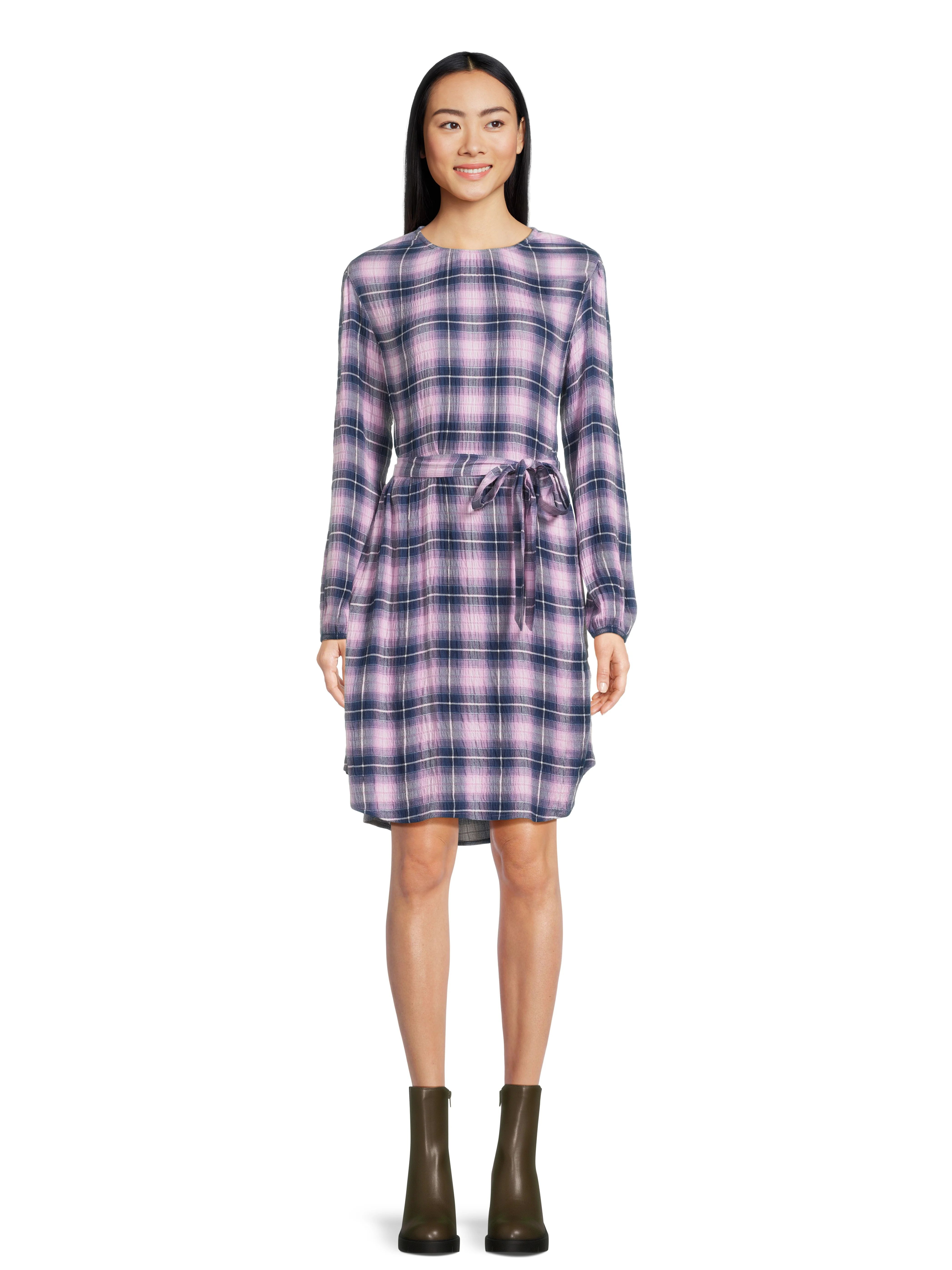 Time and Tru Women's Belted Mini Dress with Long Sleeves, Sizes XS-XXXL | Walmart (US)