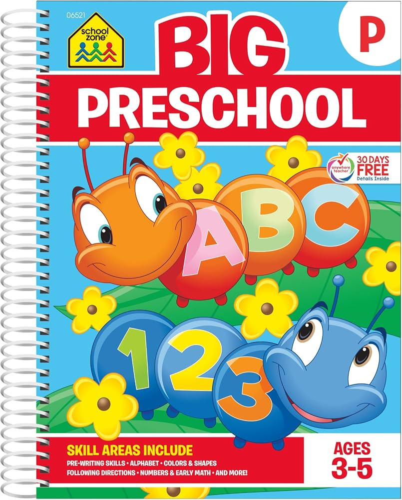 School Zone Big Preschool Workbook: 320 Spiral-Bound Pages, Pre-K, Colors, Shapes, Numbers, Early... | Amazon (US)