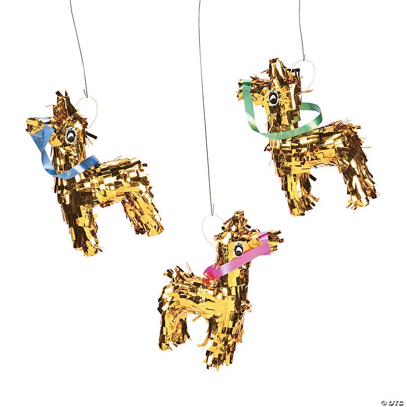 Mini Gold Fringe Donkey Piñata Decorations - 3 Pc. | Oriental Trading Company