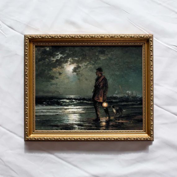 vintage framed art, vintage nautical landscape painting framed, framed vintage art, vintage wall ... | Etsy (US)
