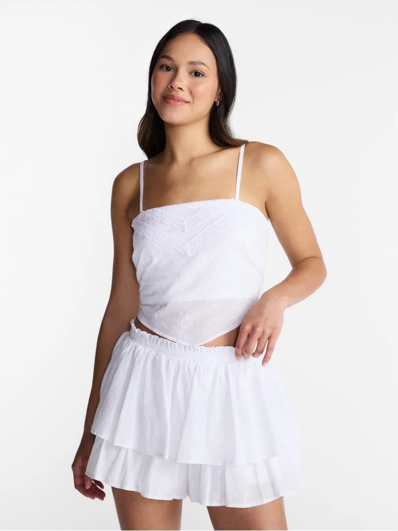 No Boundaries Eyelet Cotton Crop Top and Flutter Skirt Set, 2 Piece, Women's XXS-XXL | Walmart (US)