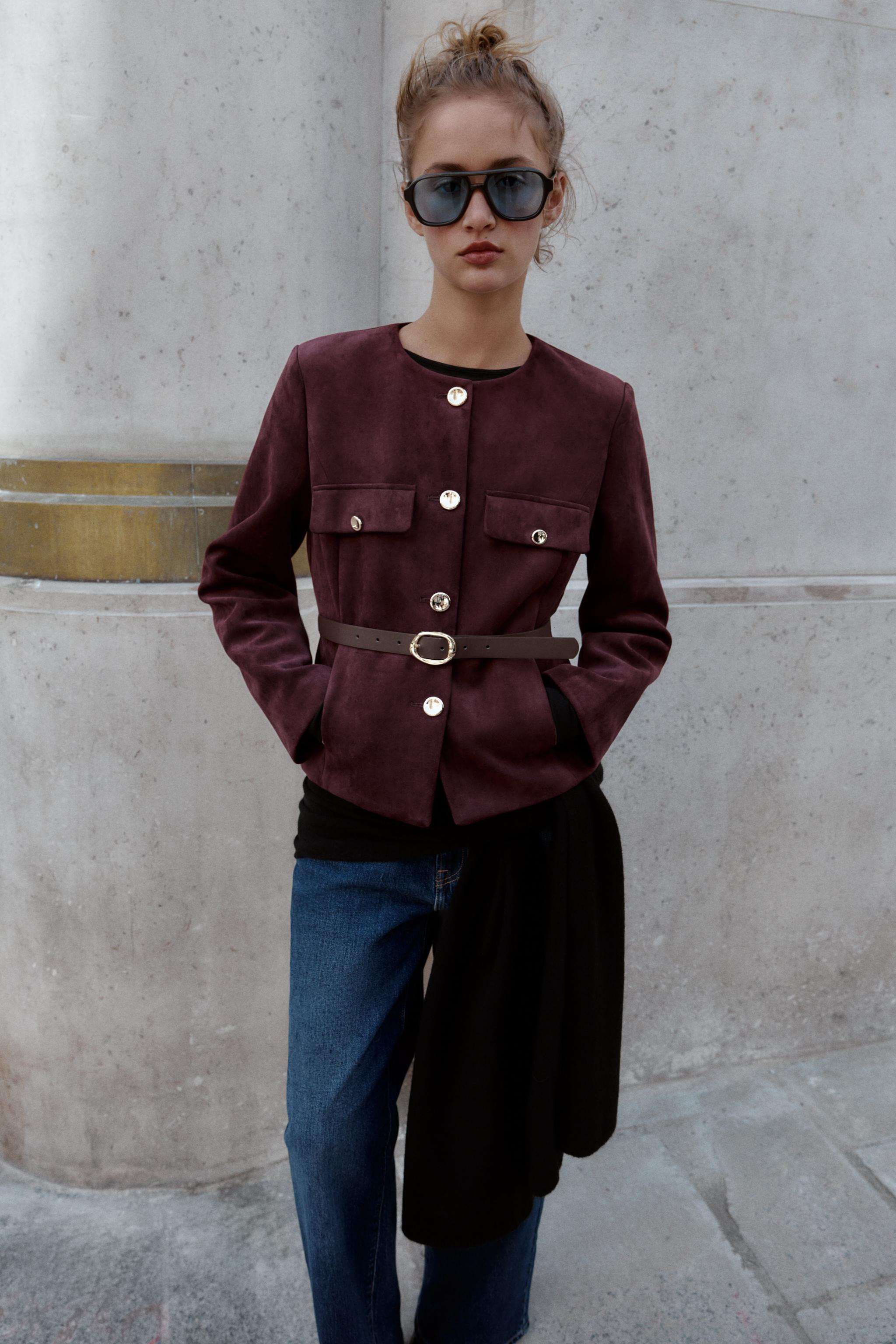 FAUX SUEDE BLAZER WITH BELT | Zara AU