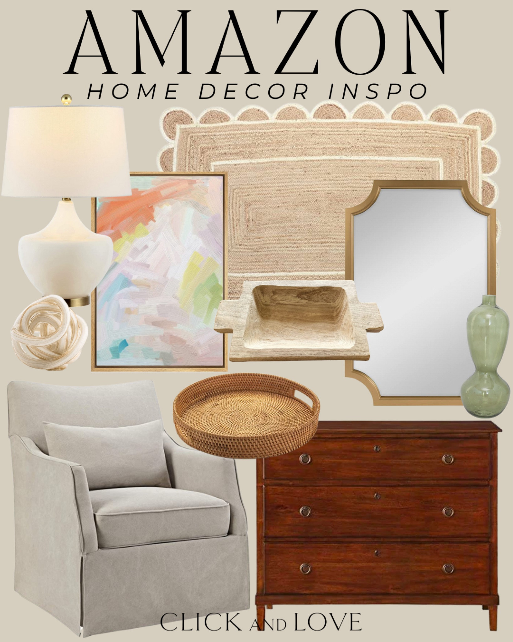 Home decor inspiration from Amazon 🤍 I love the different textures in this mix!

Amazon, Amazon home, Amazon home decor, home decor inspiration, neutral home decor, modern home decor, traditional home decor, dresser swivel chair, gold mirror, woven decor, jute rug, natural fiber rug, abstract art, framed art, lamp, decorative accessories, bedroom, living room, dining room #amazon #amazonhome

#LTKStyleTip #LTKHome #LTKFindsUnder100
