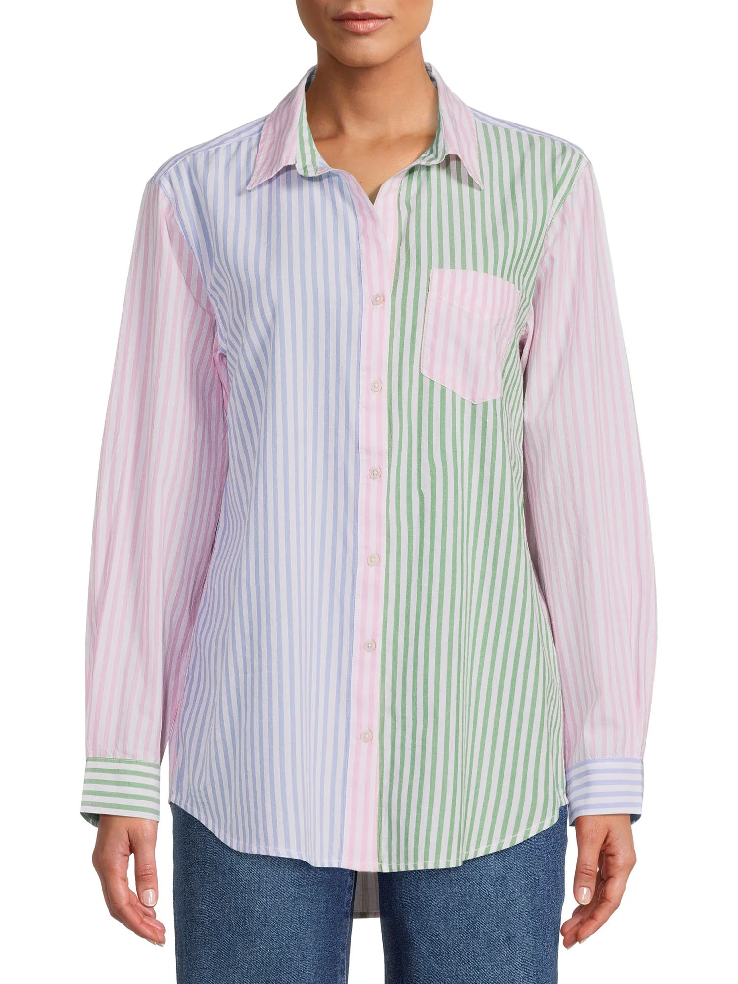 Beach Lunch Lounge Women's Colorblocked Button Down - Walmart.com | Walmart (US)