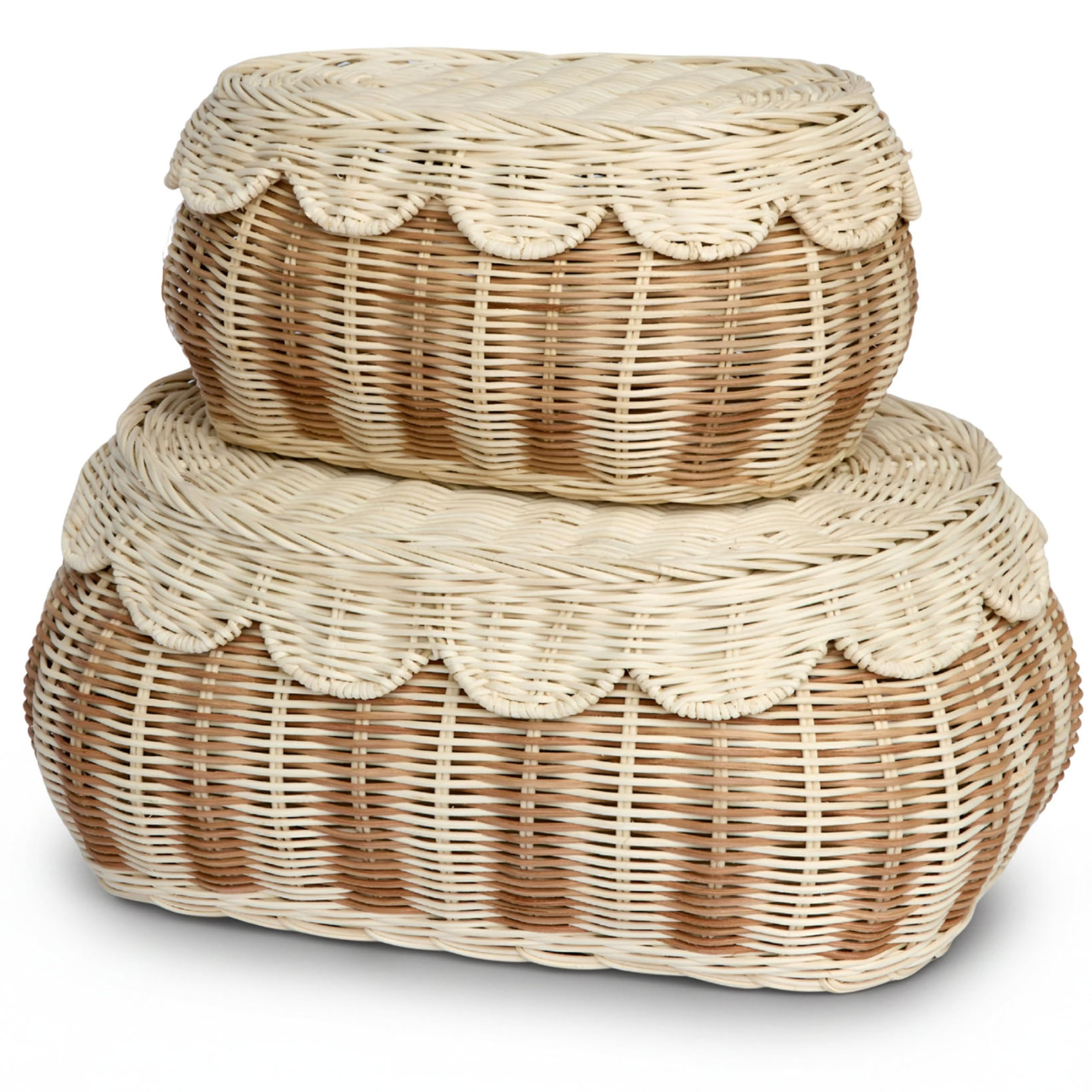 BEBE BASK The Original Scalloped Basket with Lid – Set of 2 (15 x 11 x 6 in) – Hand-Woven Rat... | Amazon (US)