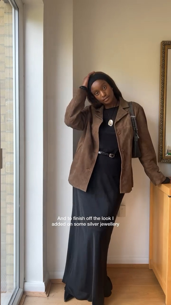 day 5/30🖤a look I put together for dinner with @hm a few weeks back, I had no ideas what to wear so I want for my safety fit which is the classic all black - mixed up the textured satin and silk fine knit and topped it off with this suede jacket and voila! 

top + skirt @arketofficial 
jacket @asos | ad
jewellery @pilgrimjewellery @asos 
watch vintage 
•
•
•
•
•
•
•
•
•
•
•
•
•
•
•
•
•
suede jacket, slip skirt, maxi skirt, dinner outfit , dinner look, styling suede , all black look, silver jewellery, outfit ideas , minimal chic

#Allblackoutfit #outfitformula #modestoutfitideas #dinnerlook #stylingsuede #suedejacket #suedeleather #maxiskirt #maxiskirtoutfit #falloutfitideas #minimalstyledaily #outfitreel #dailyoutfitideas #ukcontentcreator