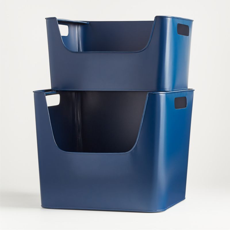 Large Dark Blue Metal Stacking Storage Bin + Reviews | Crate & Kids | Crate & Barrel