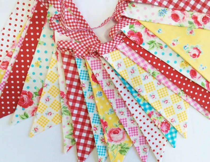 20 Flags, Designer's Choice Bunting Flag Banner, 2 Sided Flags. Shabby Chic Designer Cotton Fabri... | Etsy (US)