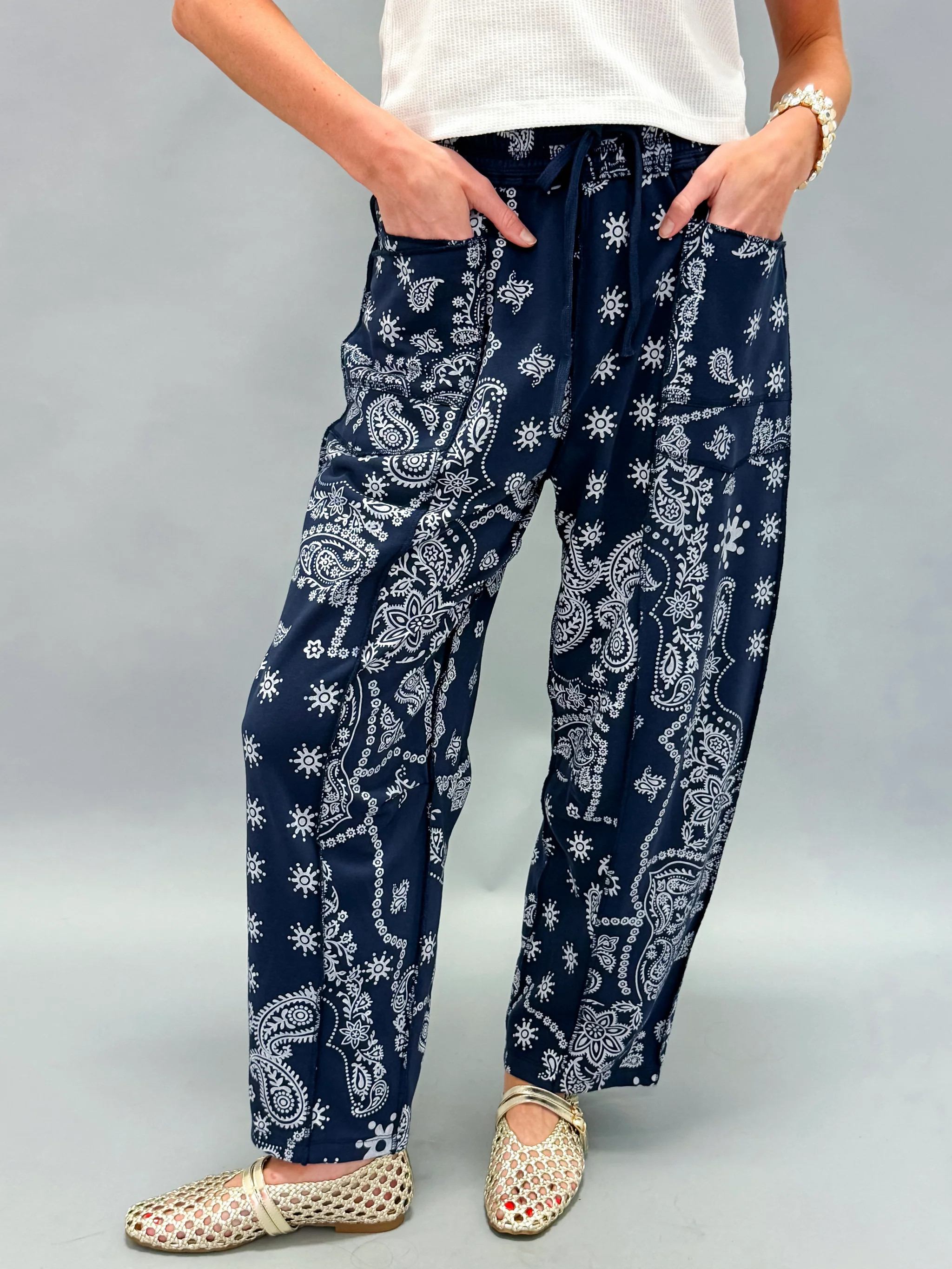 Bandera Barrel Knit Pants-Navy Bandana | Shop.app