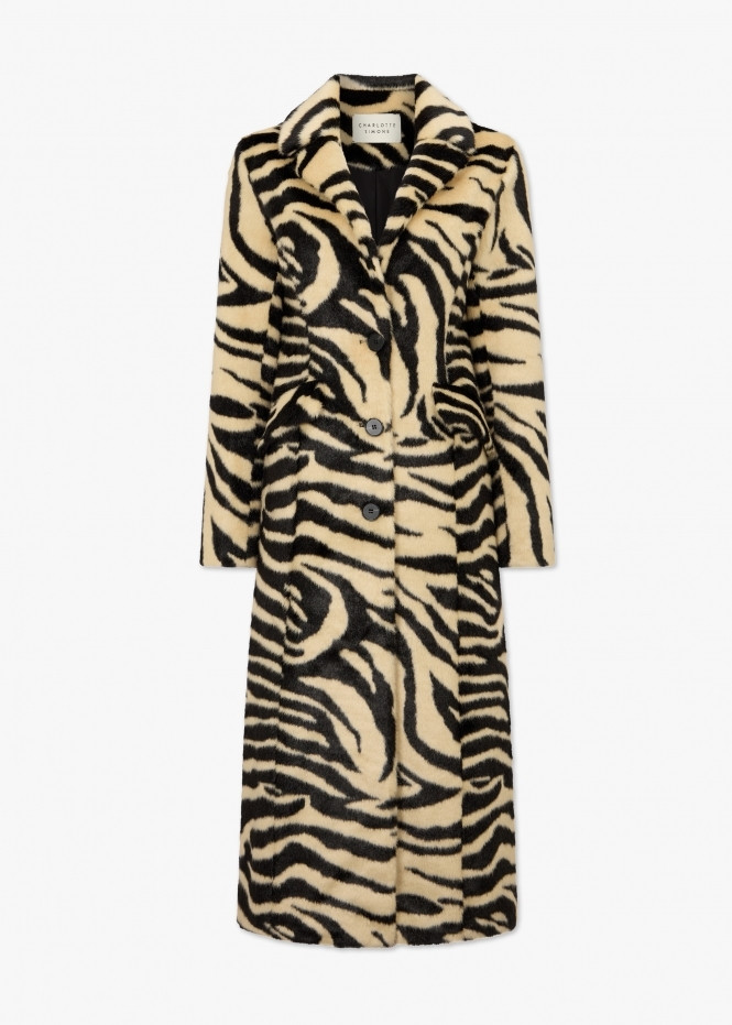 Nora Zebra Print Faux Fur Longline Coat | Daniel Footwear (UK)