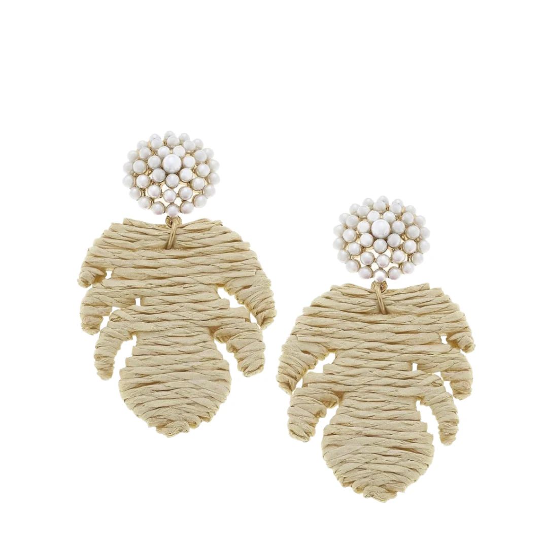 Pearl Burst Raffia Leaf Earrings | Sea Marie Designs