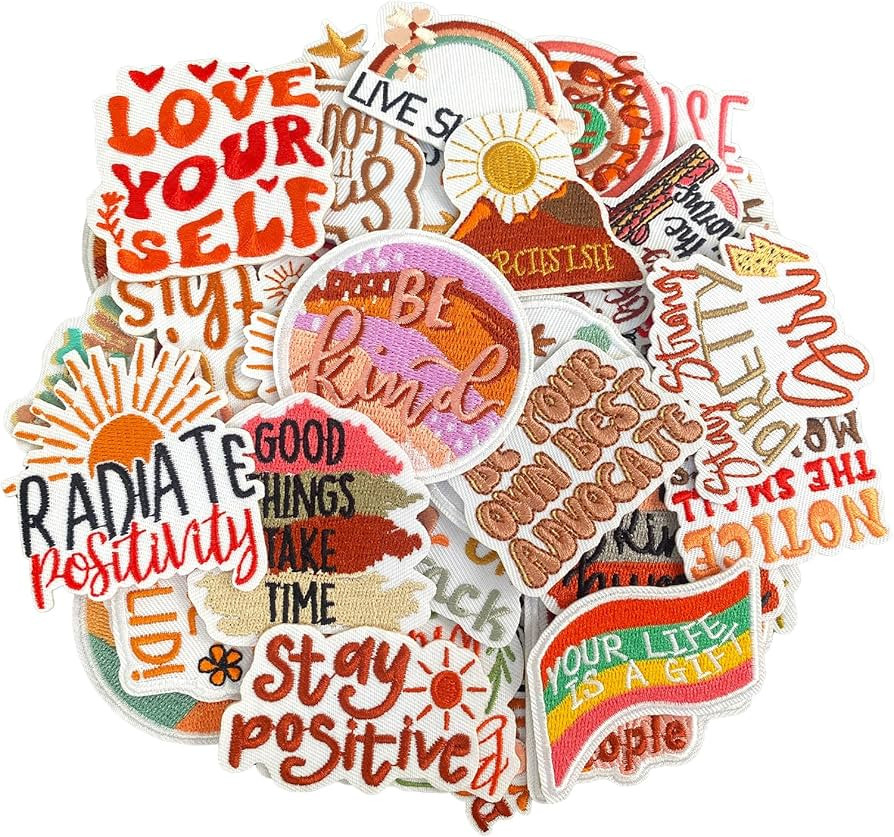 50Pcs Positive Affirmation Iron on Patches, Embroidered Boho Hippie Style Inspirational Phrases A... | Amazon (US)