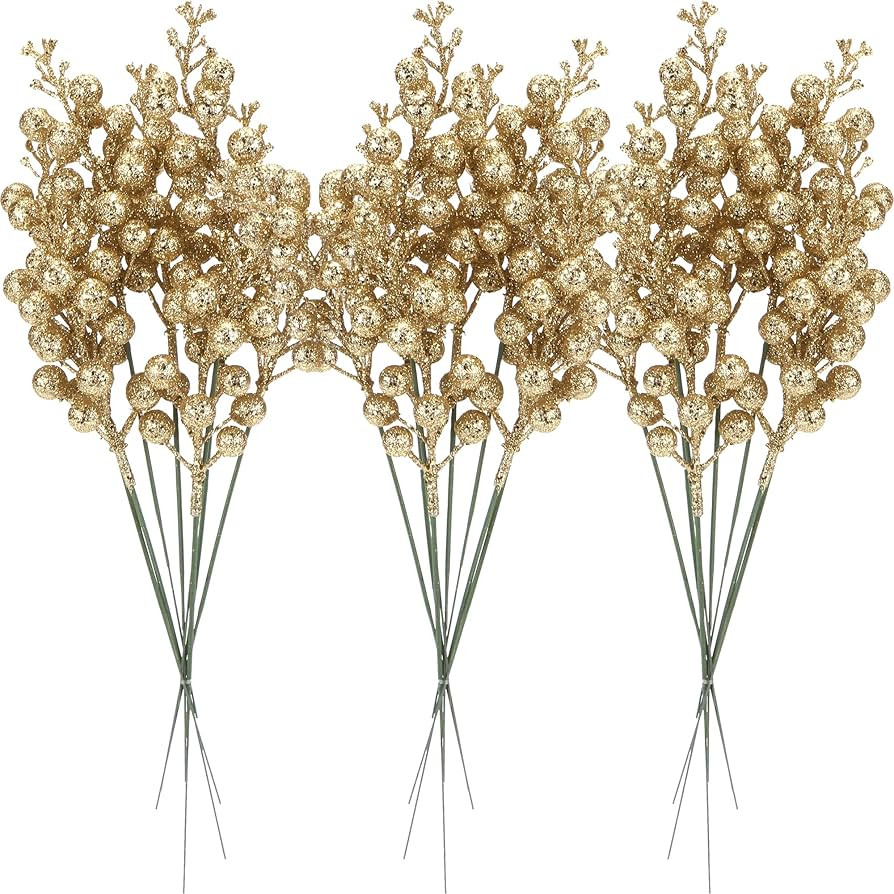 Sea Team 24-Pack Artificial Glitter Holly Berry Twig Ornaments, Decorative Fruit Sticks, Glittery... | Amazon (US)