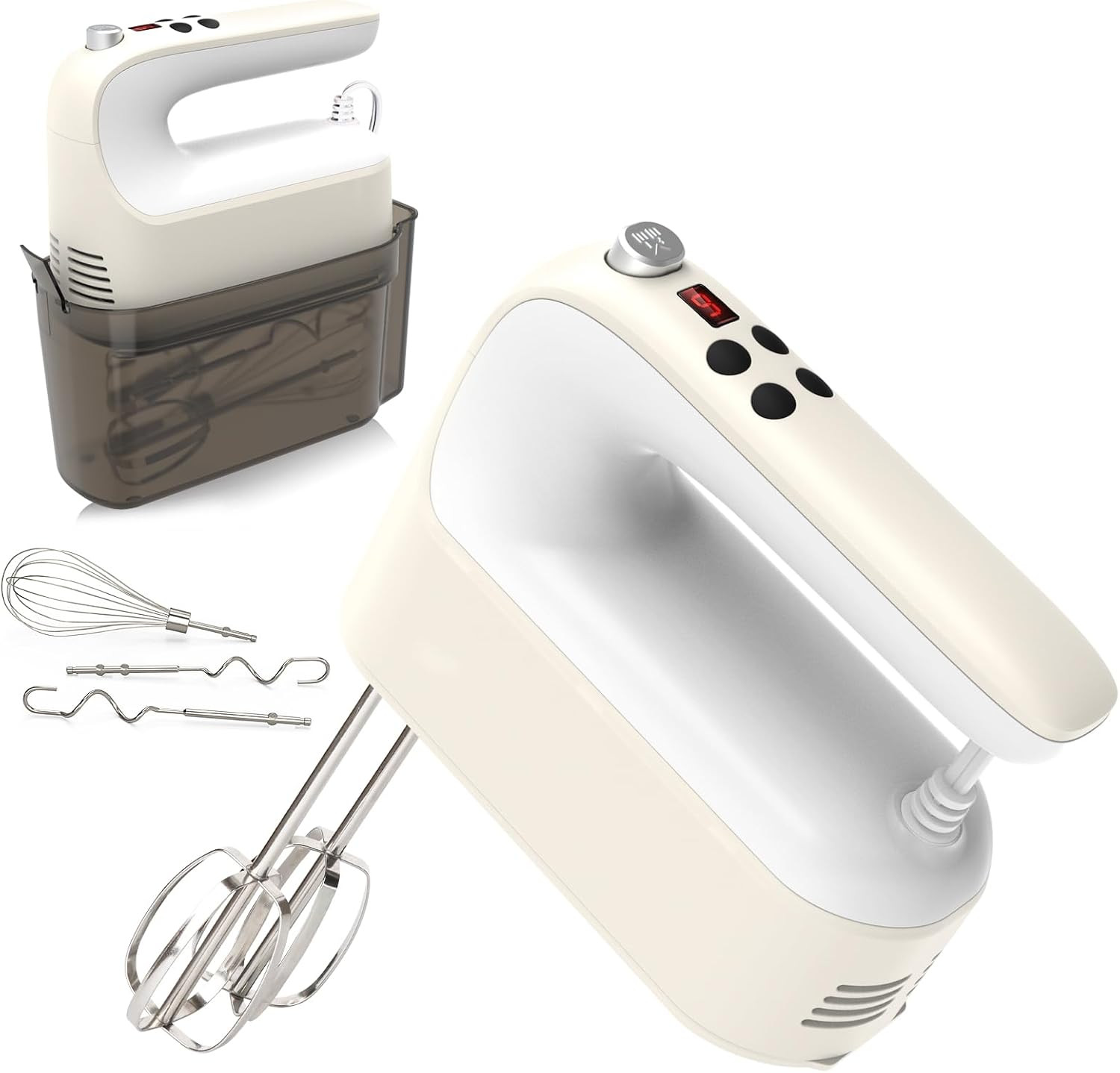 9-Speed Digital Hand Mixer Electric, 400W Powerful DC Motor, Hand Mixer Electric Handheld with Snap-On Storage Case, 5 Stainless Steel Accessories, Beaters, Dough Hooks, Whisk(Cream White) | Amazon (US)