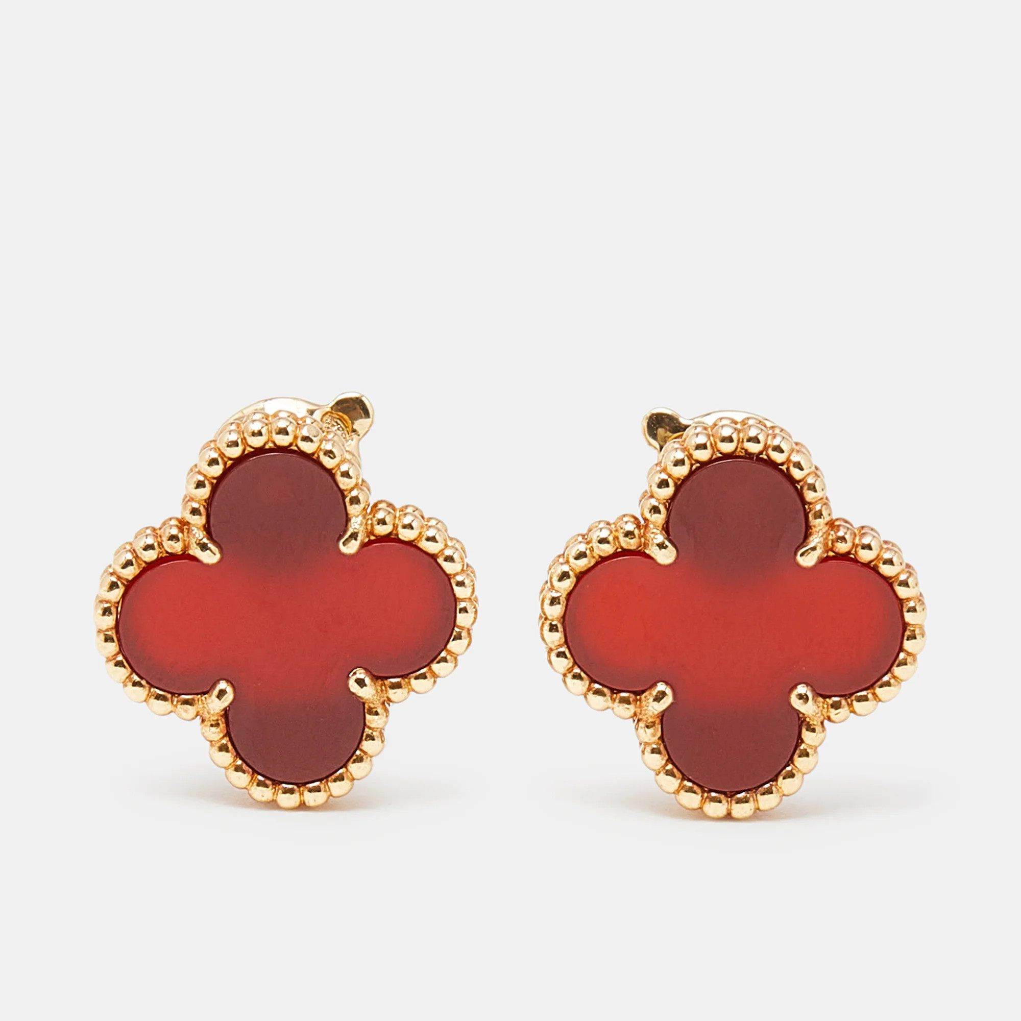 Van Cleef & Arpels Vintage Alhambra Carnelian 18K Yellow Gold Earrings | Shop Simon