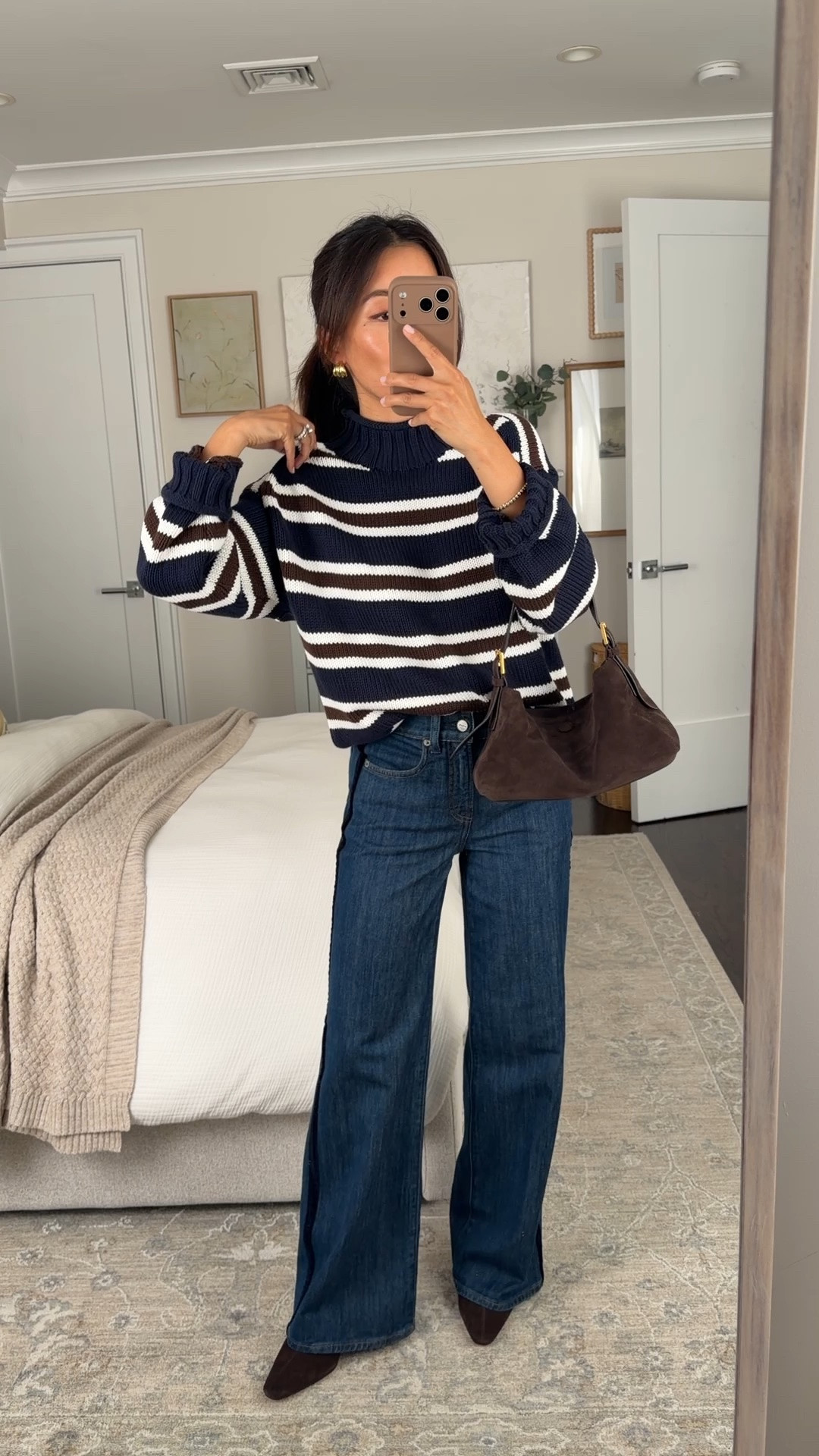 Size info below! 
• Denim trouser jean, this wash runs a little small. I am trying my usual 24 petite here which was snug so I exchanged for a 25 petite which measures 13” across waist, 10” rise, 28.5” inseam. FYI the sizing is different for each wash. 

• Rollneck sweater XXS, runs big, kids version also runs big (the kids is cut more straight up and down while the womens has more slouch)

• Sylvie ankle boots 5.5 

• Suede shoulder bag, convertible with 2 straps 

@jcrew #injcrew #ad

Petite friendly jeans, fall outfit ideas, striped sweater

#LTKootd #LTKSeasonal #LTKPetite