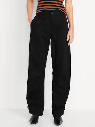 Mid-Rise Twill Barrel Pants | Old Navy (US)