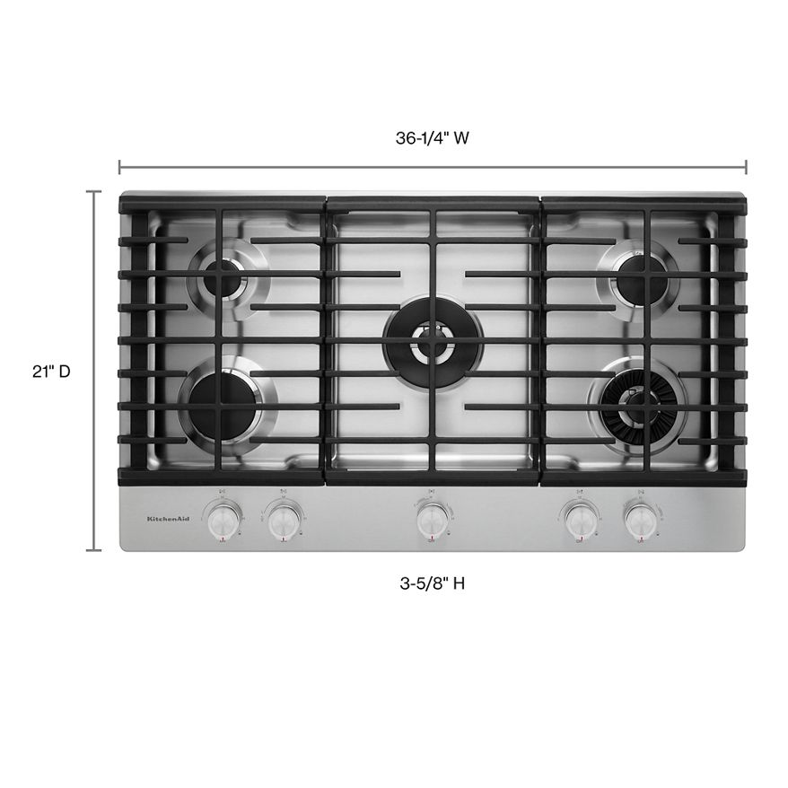 36" 5-Burner Gas Cooktop with Griddle Stainless Steel KCGS956ESS | KitchenAid | KitchenAid