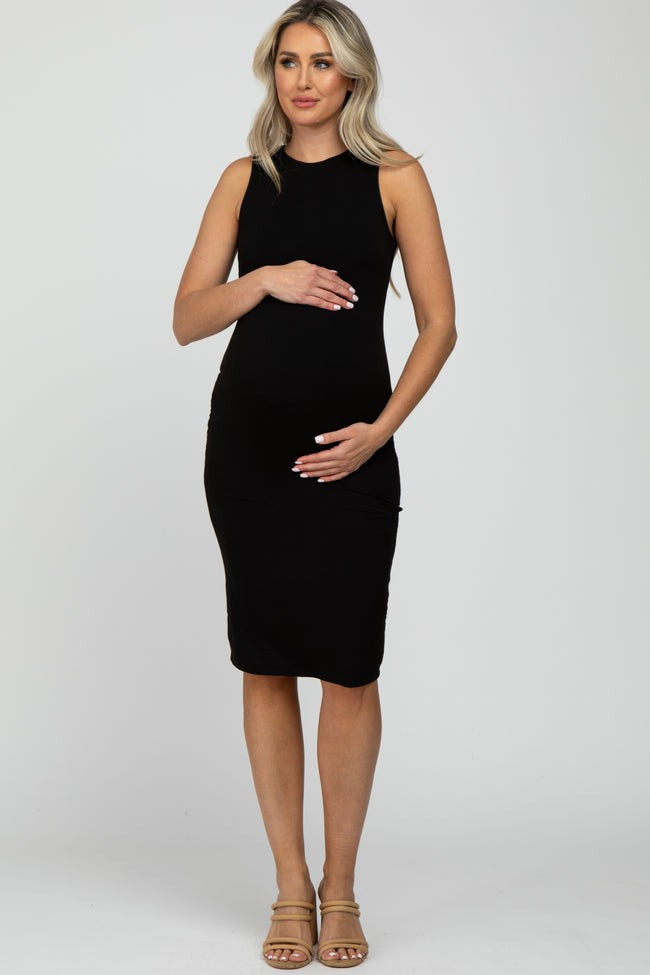 Black Fitted Sleeveless Maternity Dress | PinkBlush Maternity