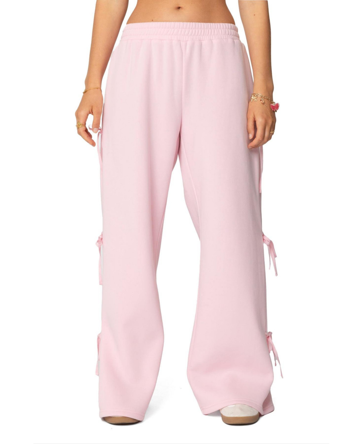 Edikted Womens Claudette Baggy Ribbon Sweatpants - Pink | Macy's