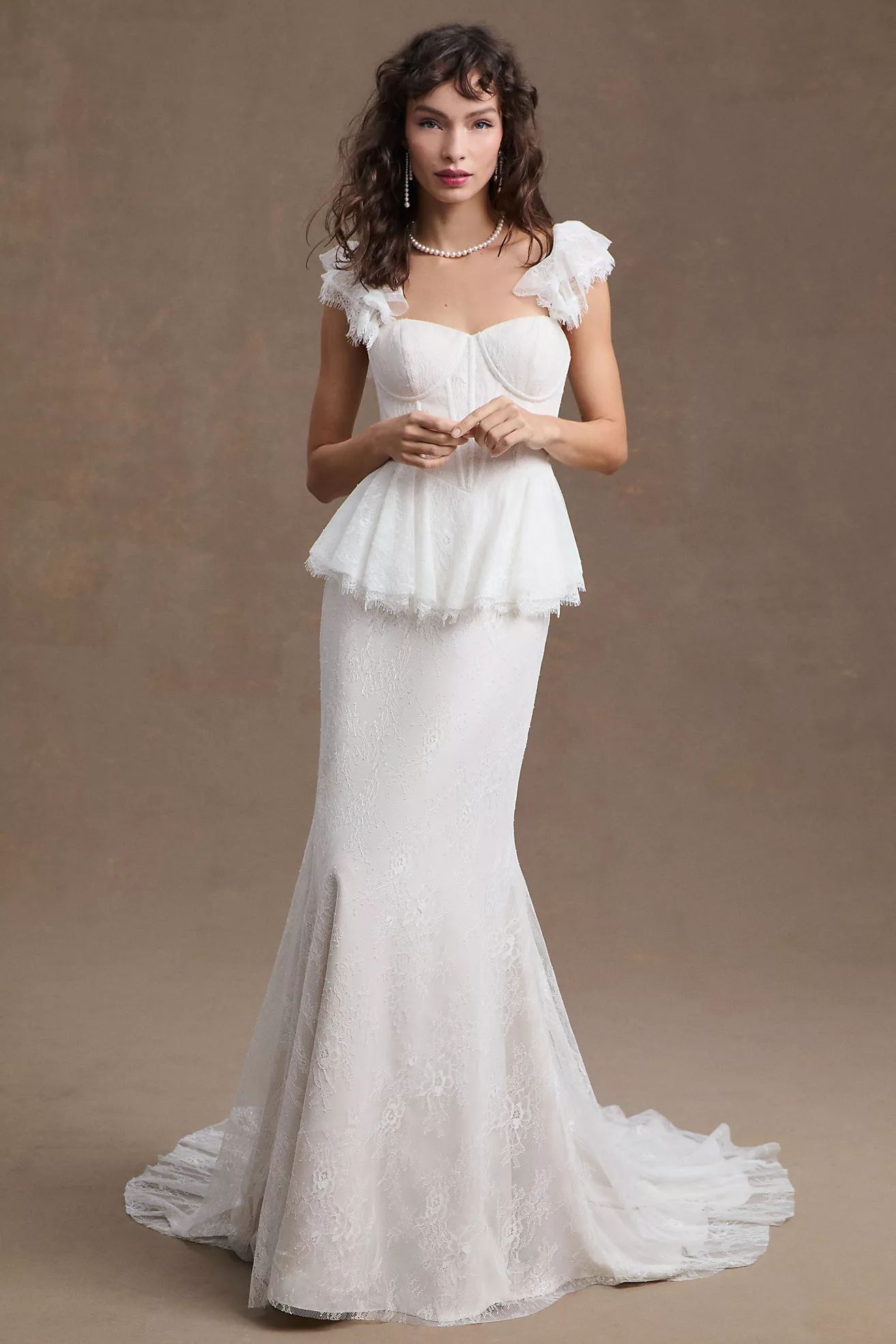 BHLDN Marguerite Peplum Corset Lace Wedding Gown | Anthropologie (US)