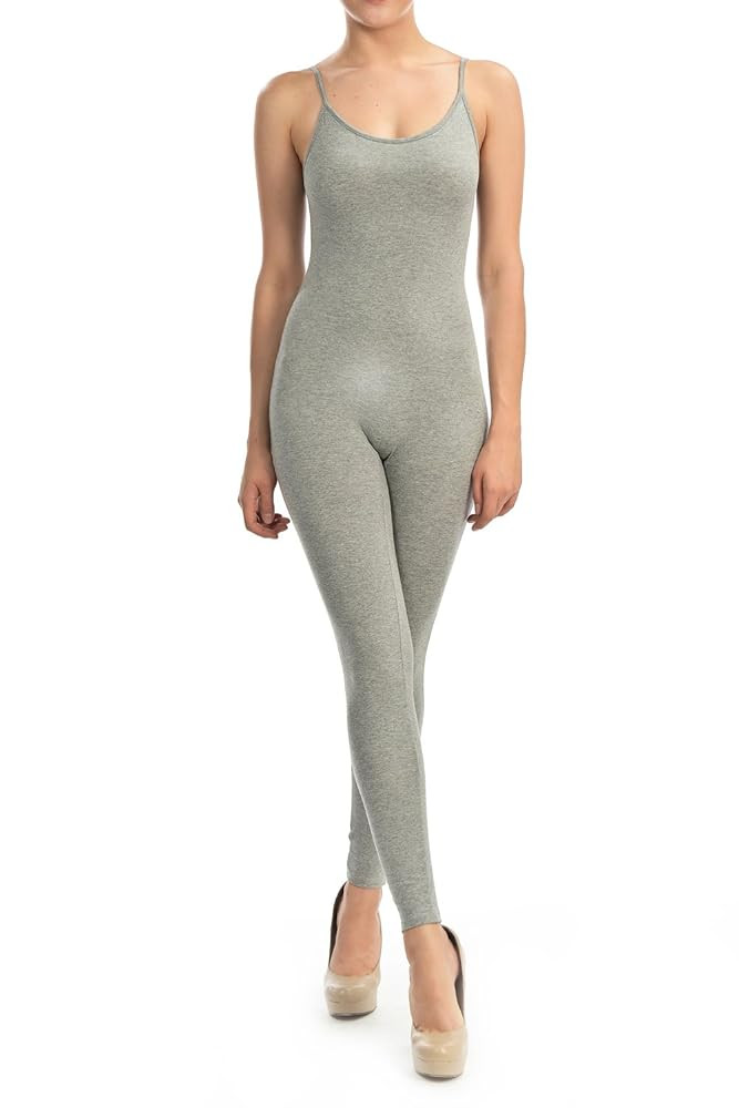JJJ Women Catsuit Cotton Spaghetti Strapped Yoga Bodysuit Jumpsuit Reg/Plus Size | Amazon (US)