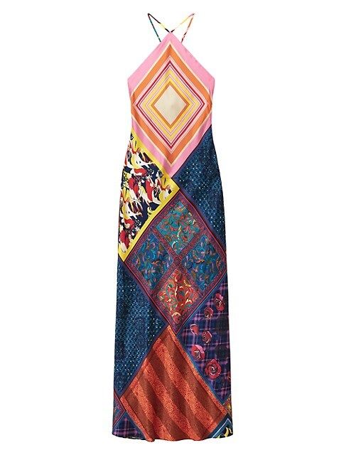 STAUD Cubism Patchwork Print Satin Maxi Dress | Saks Fifth Avenue