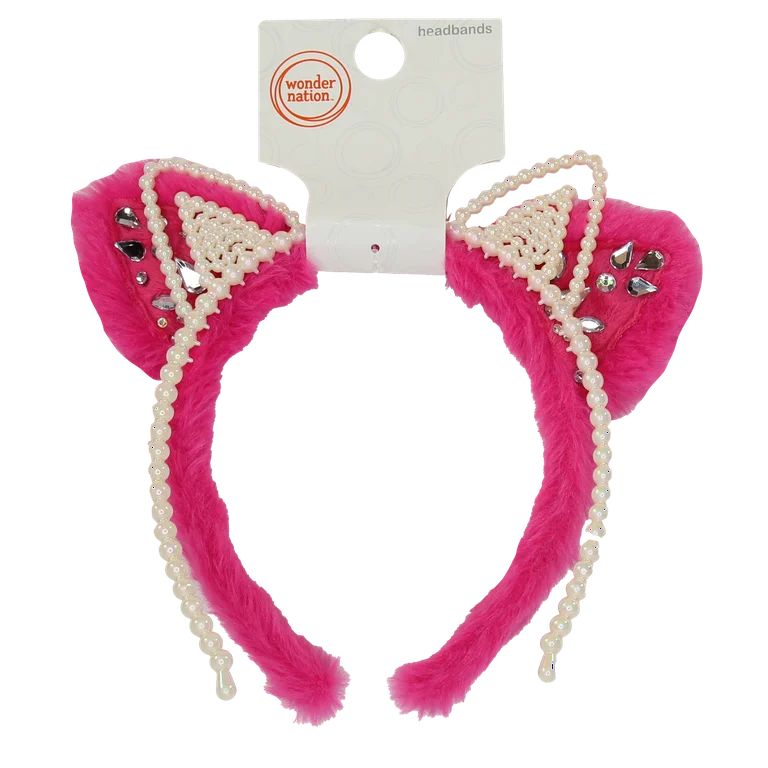 Wonder Nation Girls Gems and Pearls Cat Ear Headbands, 2-Pack, Pink/White | Walmart (US)