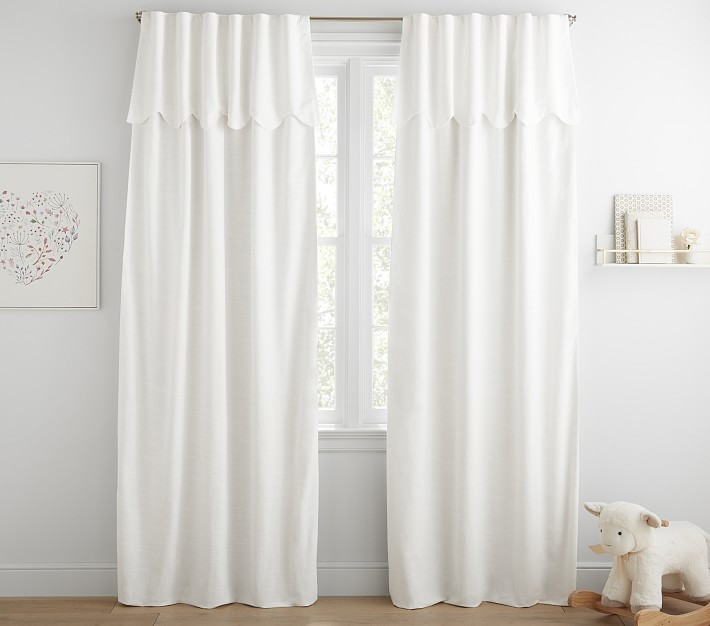 Evelyn Linen Scallop Valance Blackout Curtain Panel, Set of 2 | Pottery Barn Kids