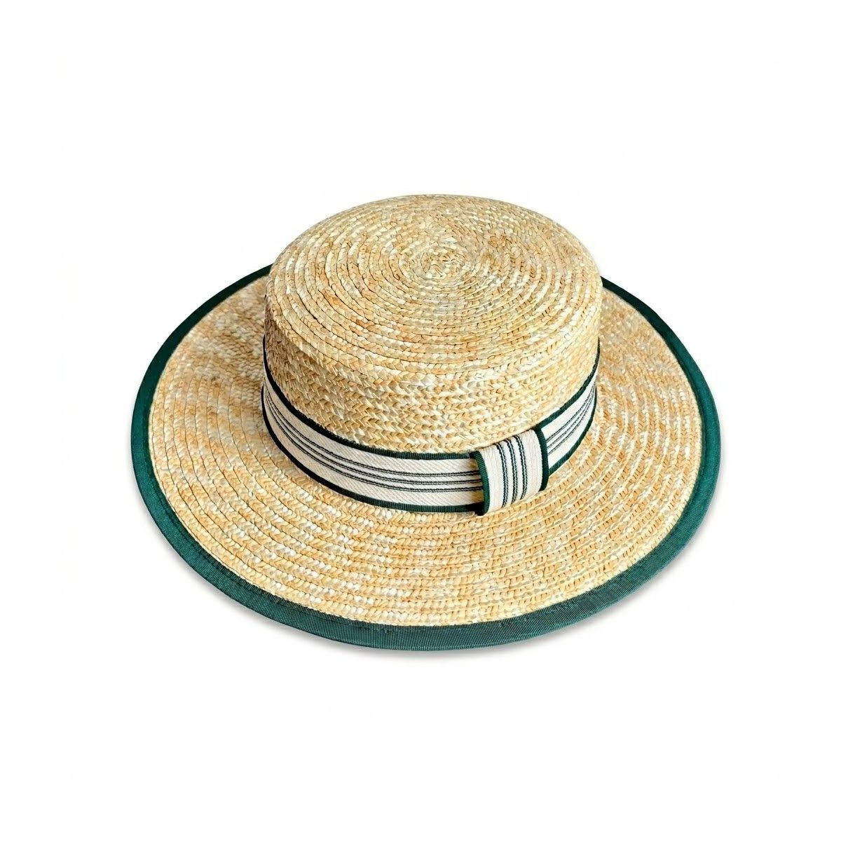 Anna-Kaci Women Straw Boater Hat Wide Brim Summer Sun Hat with Striped Band Trim, Green | Target