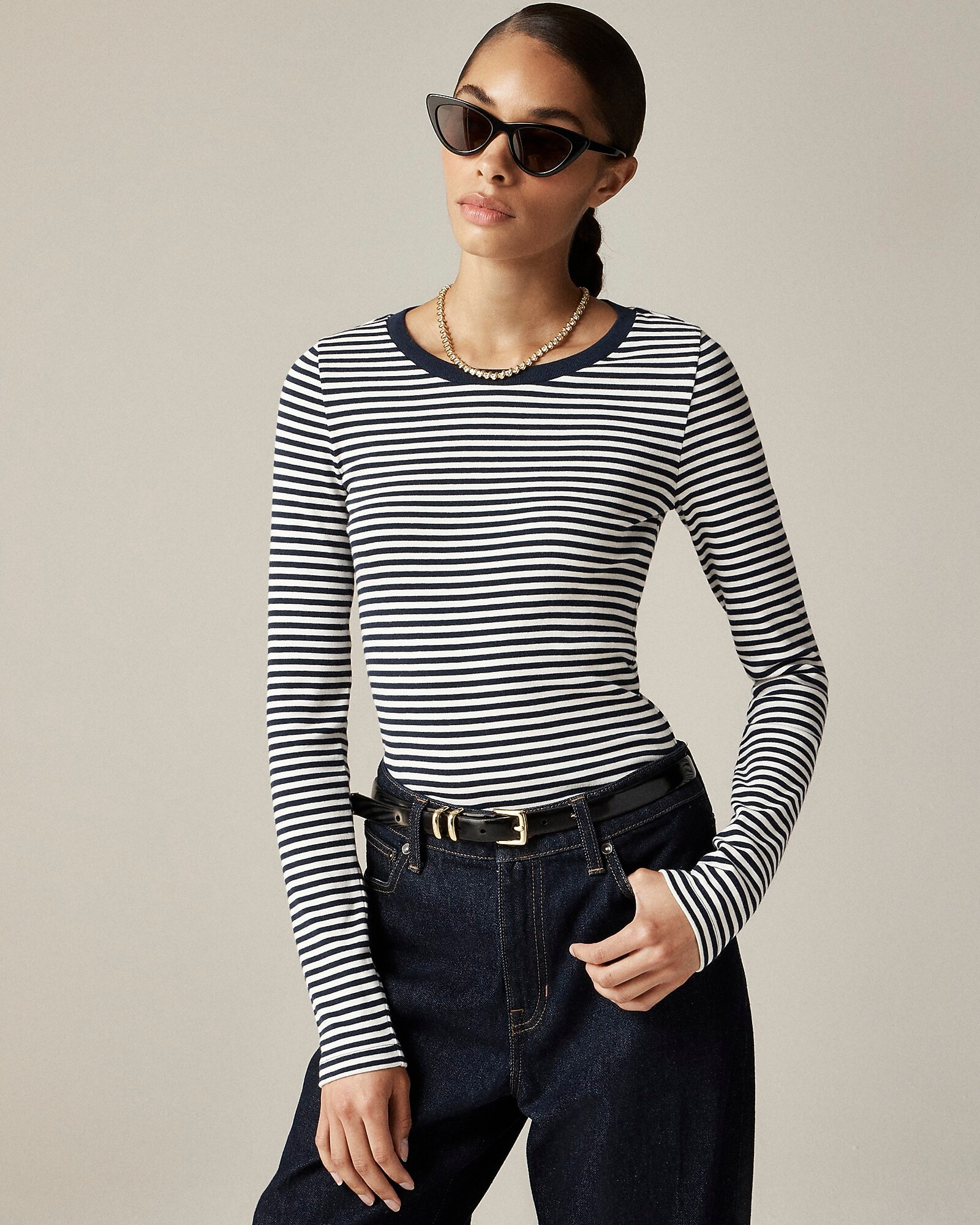 Perfect-fit long-sleeve crewneck T-shirt in stripe | J. Crew US