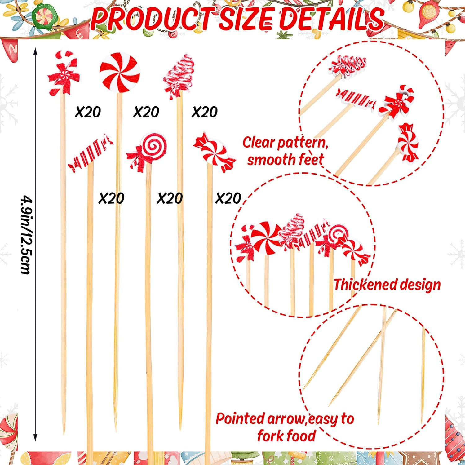 120Pcs Christmas Cocktail Picks Multiple Candy Shape Handmade Toothpicks Red White Garnish Sticks... | Amazon (US)
