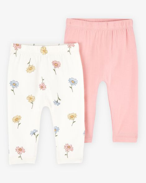 Baby Girl 2-Pack PurelySoft Pull-On Pants - Pink/Ivory | Carter's Inc