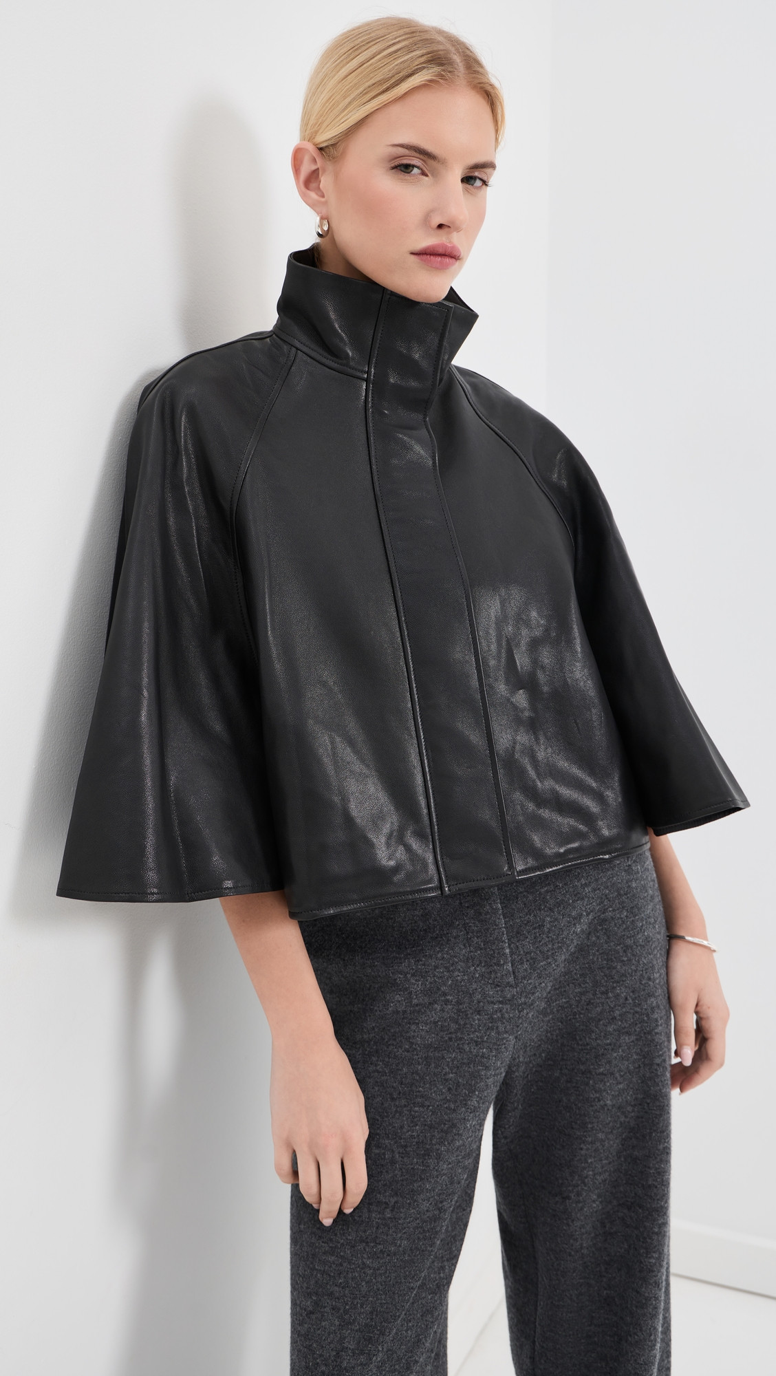 SIMKHAI Orvik Cape Leather Jacket Black M | Shopbop