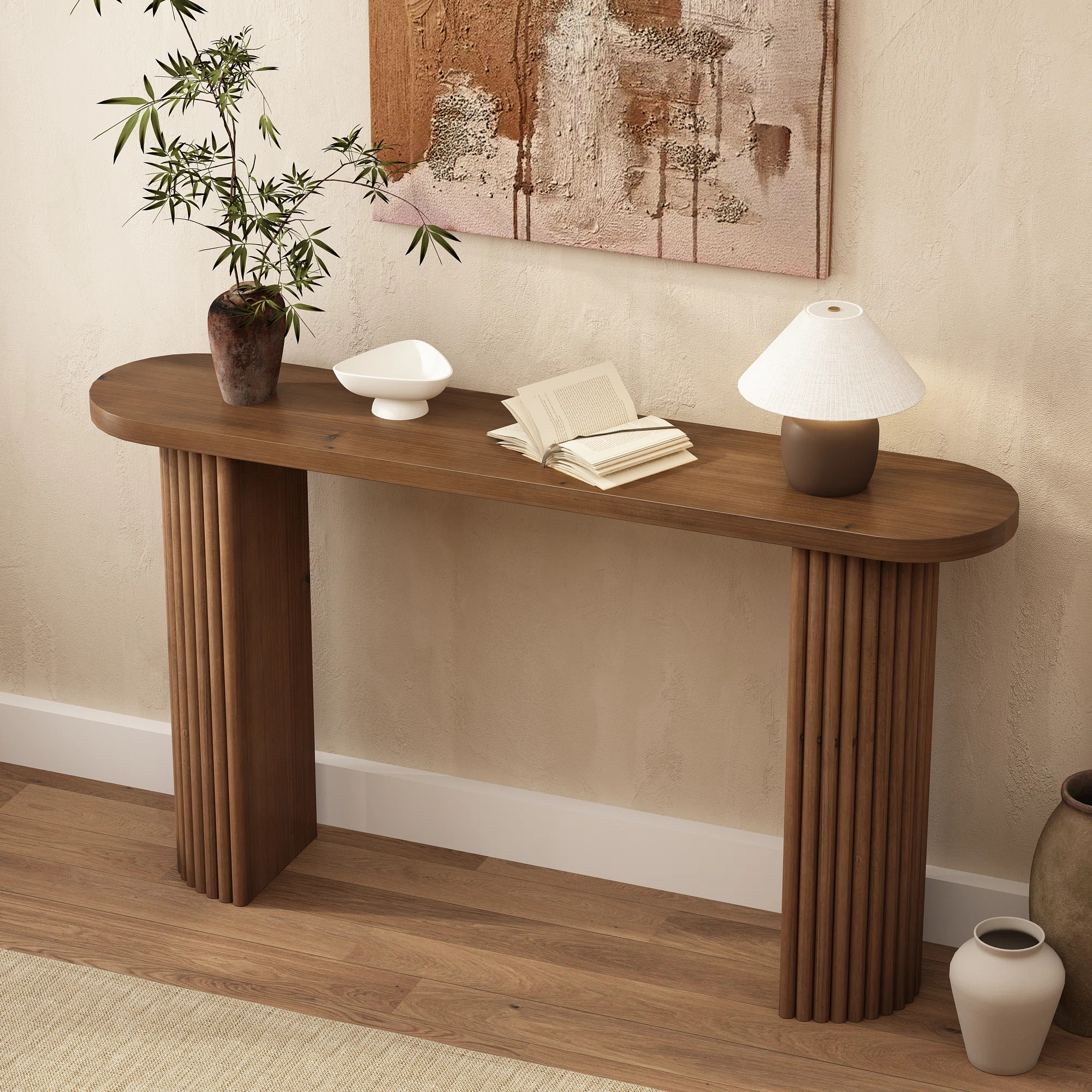 Gennari Fluted Solid Wood Console Table with Oval Tabletop | Wayfair North America