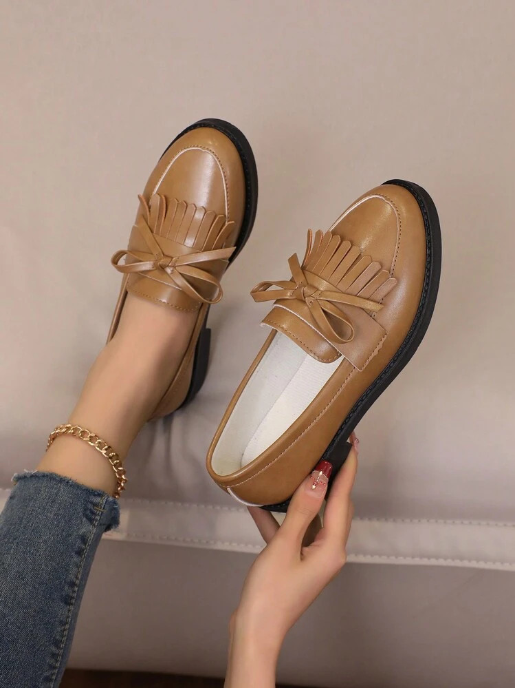 Women's Breathable Black Loafers With Bow Knot And Single Step Design | SHEIN