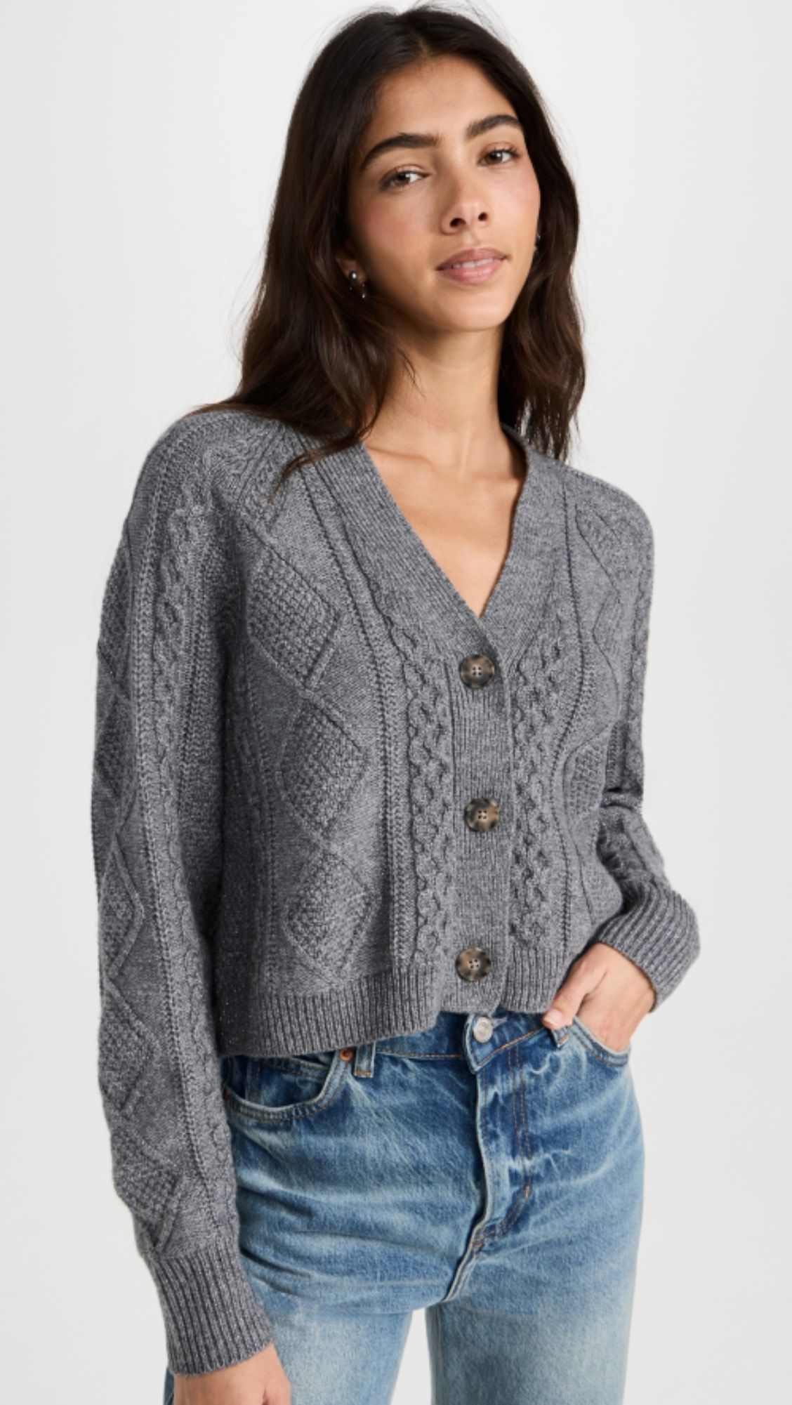 Madewell Shimmer Cable-Knit Crop Cardigan | Shopbop | Shopbop