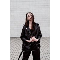 Unisex Jacket - Friendly Leather Jacket Handmade Oversize Black Biker | Etsy (US)