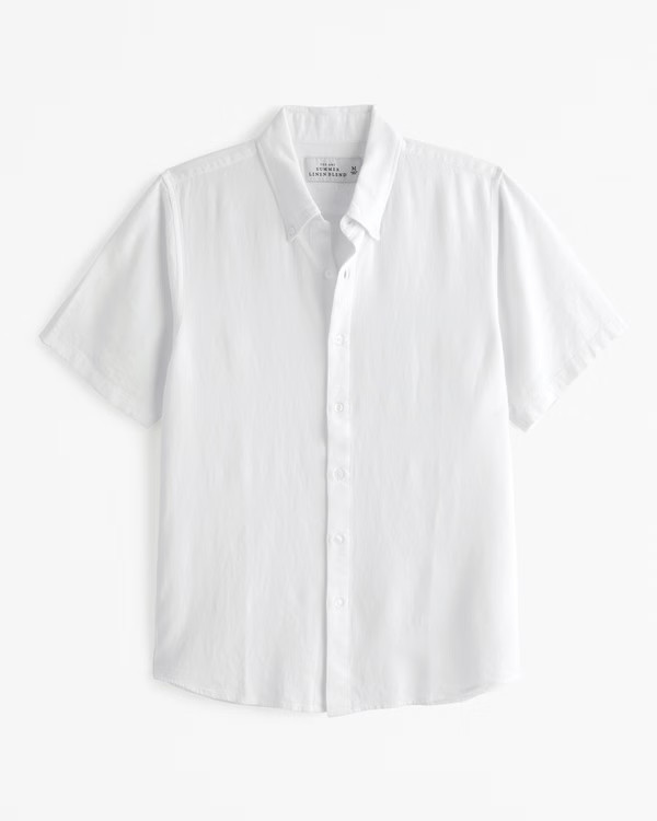Short-Sleeve Summer Linen-Blend Button-Up Shirt | Abercrombie & Fitch (US)
