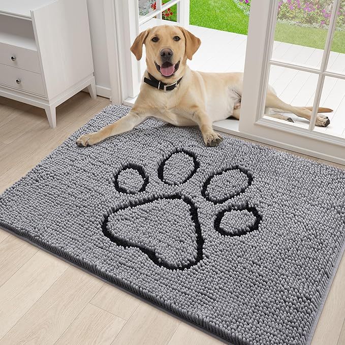 smiry Dog Door Mat for Muddy Paws, Absorbent Dirt Trapper Non-Slip Washable Mat, Quick Dry Chenil... | Amazon (US)