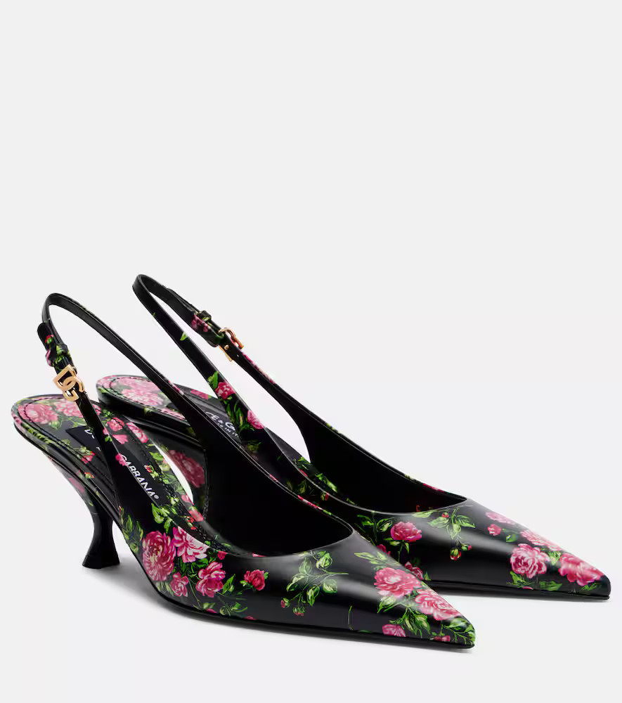 Dolce&Gabbana Lollo 60 floral leather slingback pumps | Mytheresa (US/CA)