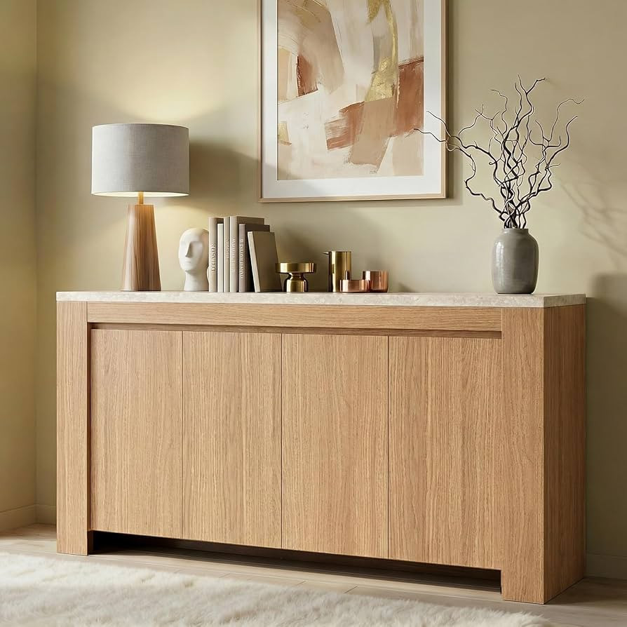 Buffet Cabinet with Storage, 63" Sideboard Buffet Accent Cabinet with Faux Marble Top & 4 Doors, ... | Amazon (US)