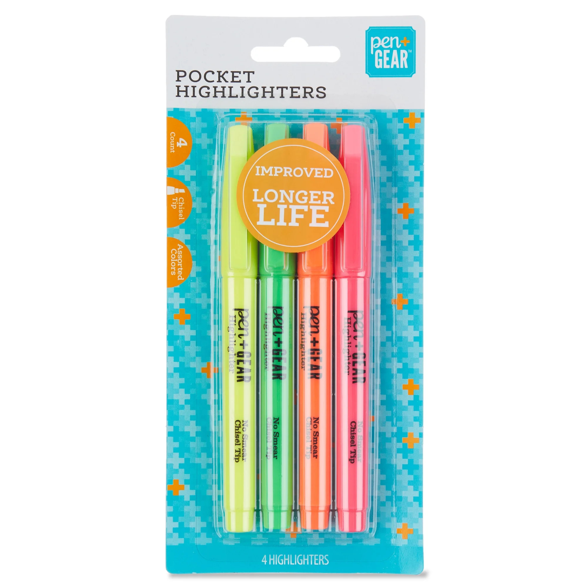 Pen+Gear Chisel Tip Pocket Highlighters, Assorted Colors, 4 Count - Walmart.com | Walmart (US)